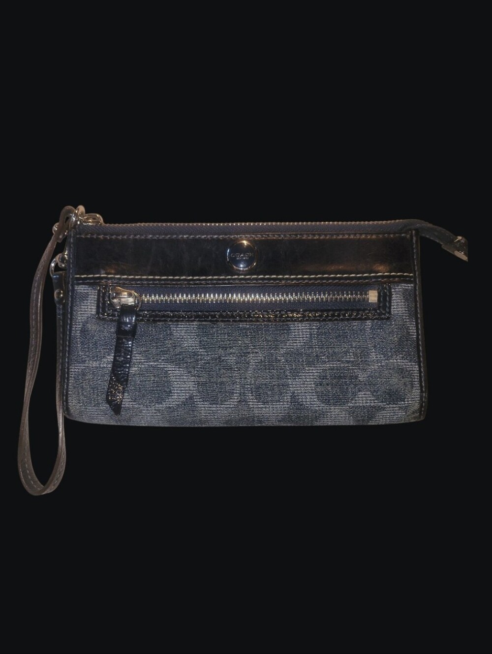 Coach Denim Signature Wristlet With Legacy Lining